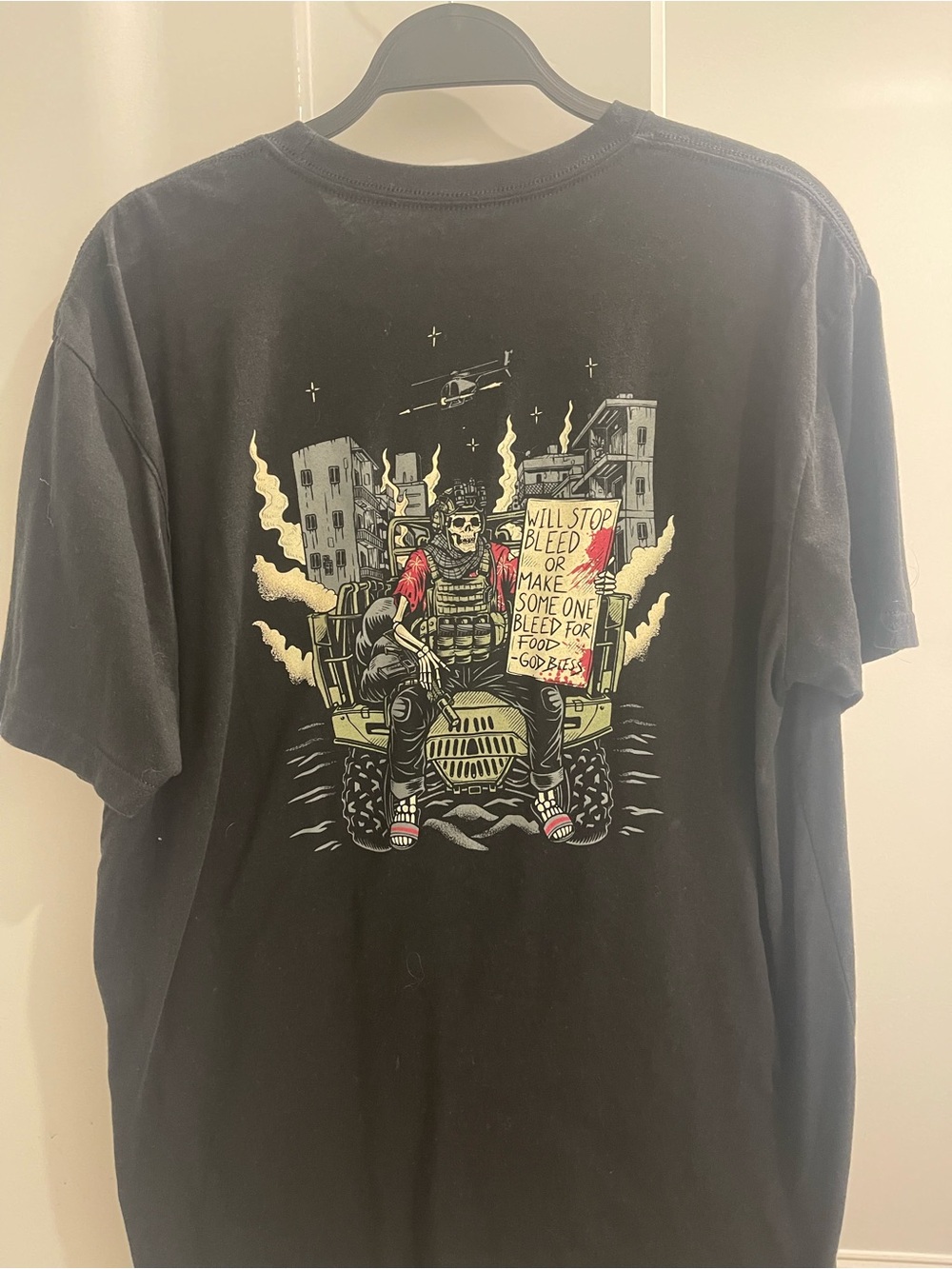 Men's Black Graphic Skull Soldier Short-Sleeve Tee